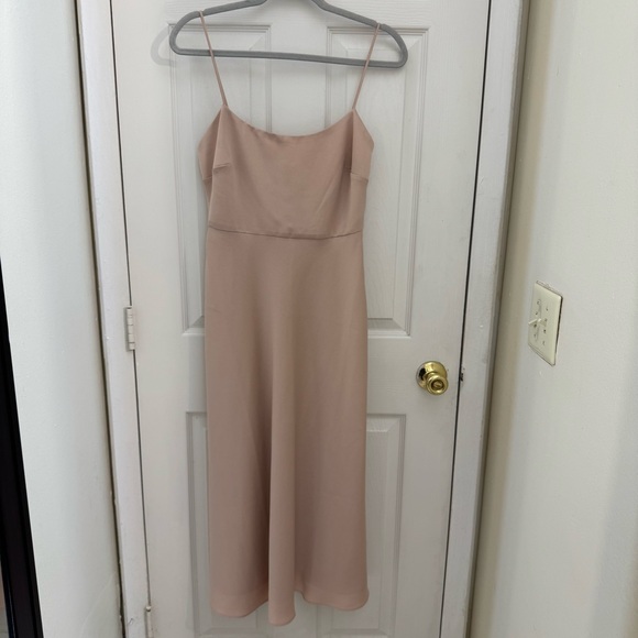 BHLDN Cali Satin Charmeuse Cowl Neck Midi Dress Size 4 Blush Champagne Bridal - Picture 2 of 10